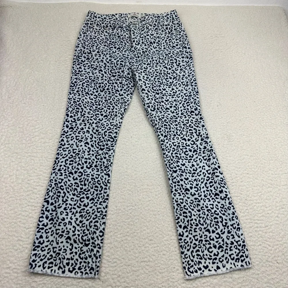 Vineyard‎ Vines Corduroy Pants Women's 27 Blue Cheetah Print Raw Hem Stretch